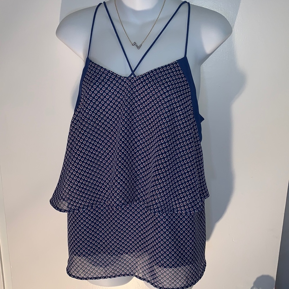 Annie 50 boutique flowy ruffle top small blue